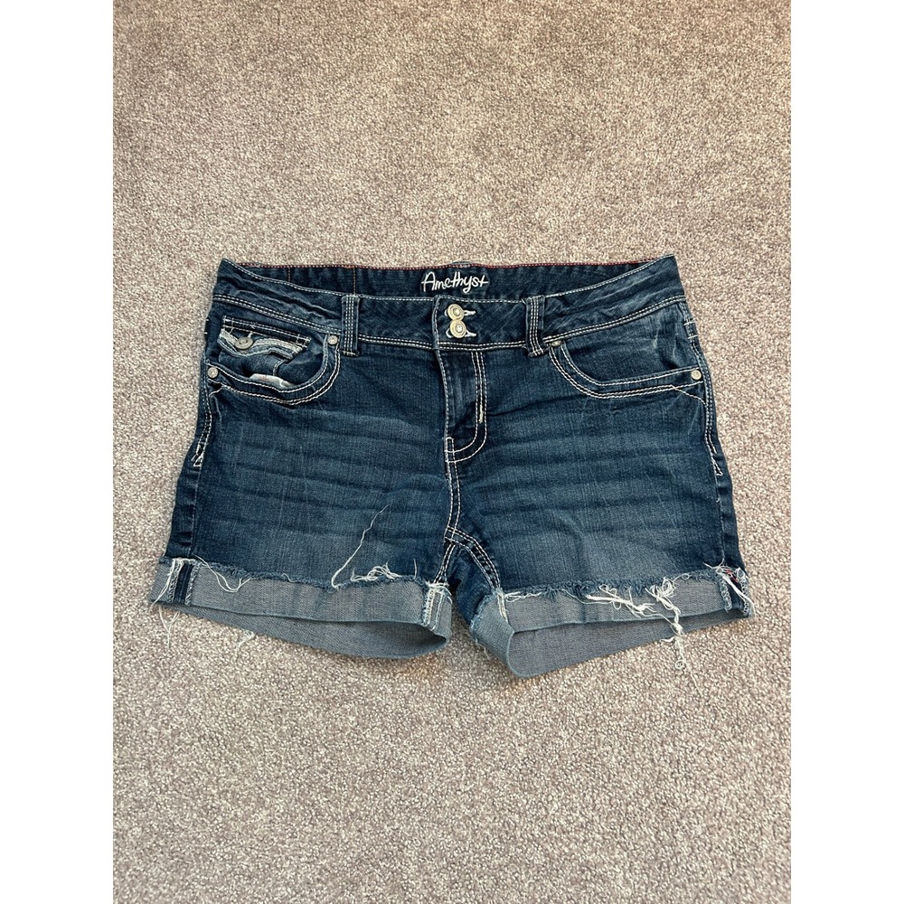 Amethyst Denim Shorts Womens 11 Blue Excellent Distressed Raw Hem Y2K McBling